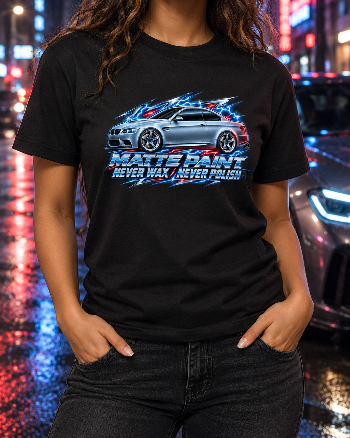 BMW E92 M3 Frozen Chrome Airbrush Shirt, Matte Paint T-Shirt Black worn hero