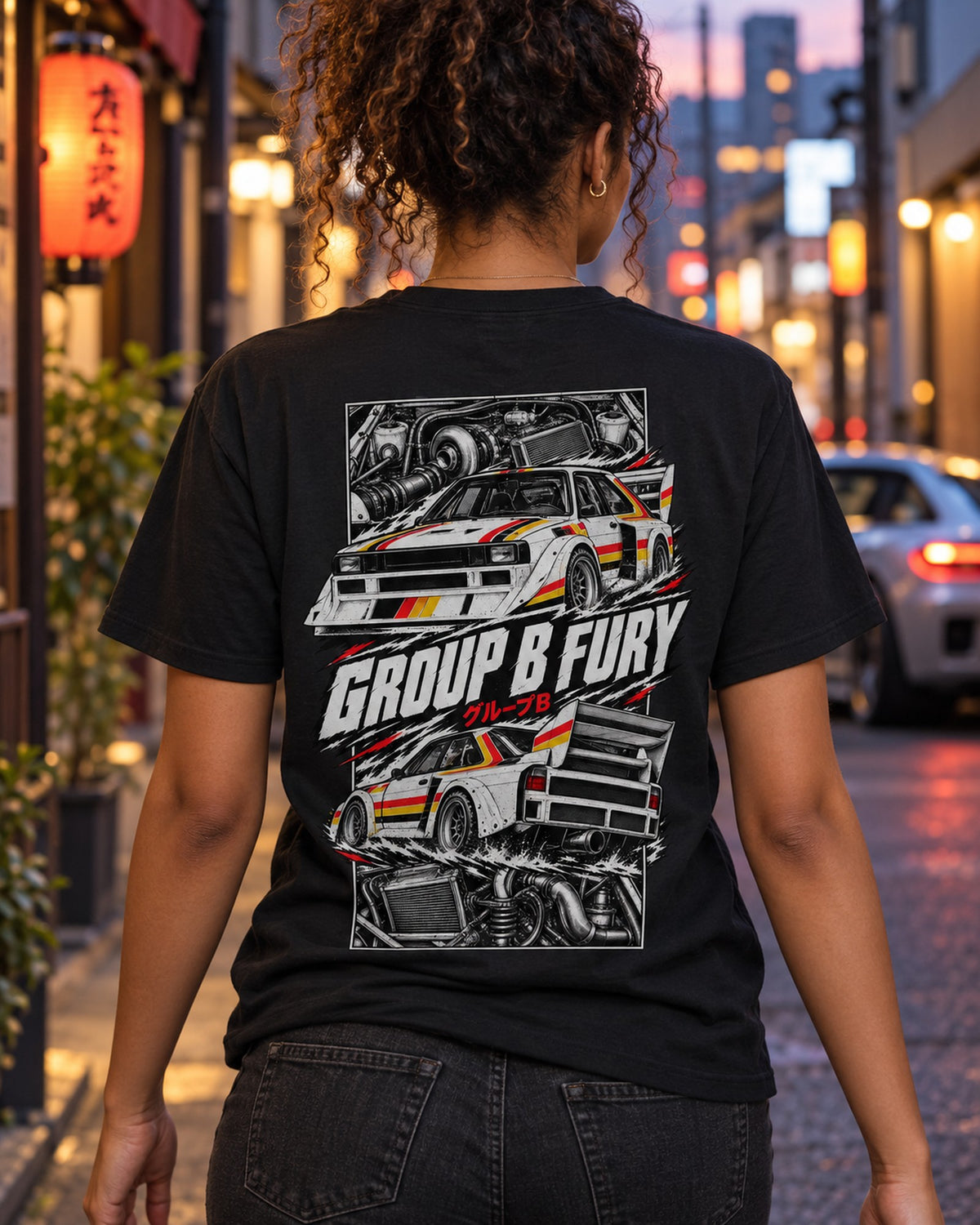 Audi Sport Quattro S1 Torn Poster Full-Back Graphic Tee T-Shirt Black worn hero
