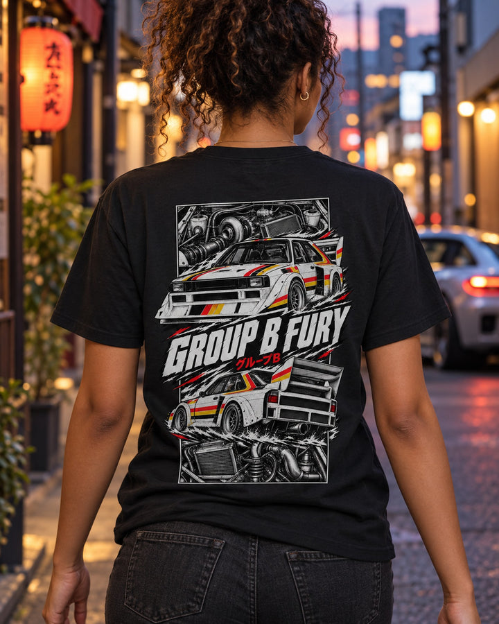 Audi Sport Quattro S1 Torn Poster Full-Back Graphic Tee T-Shirt Black worn hero