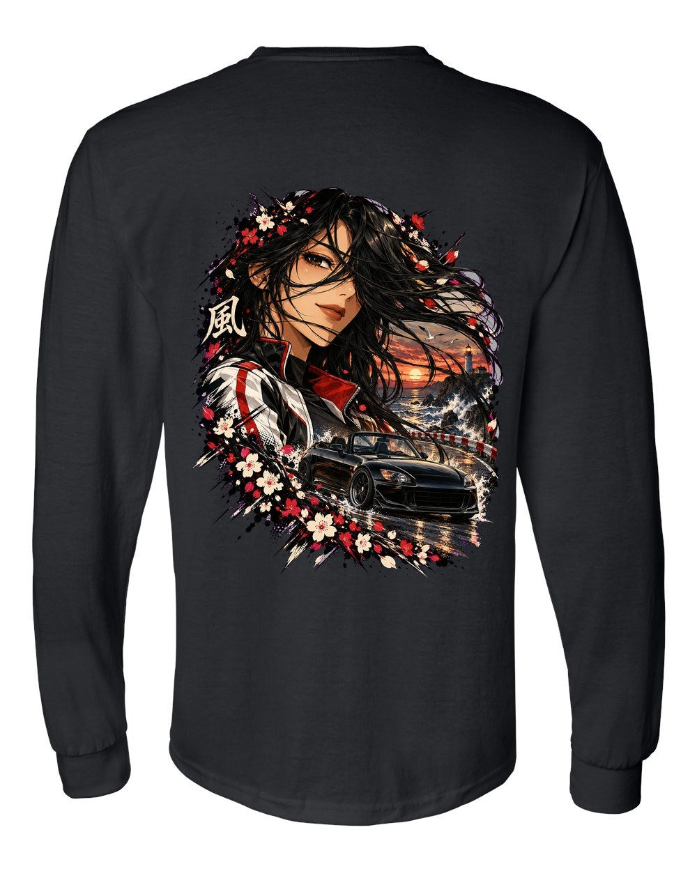Honda S2000 Anime Girl Long Sleeve Black back