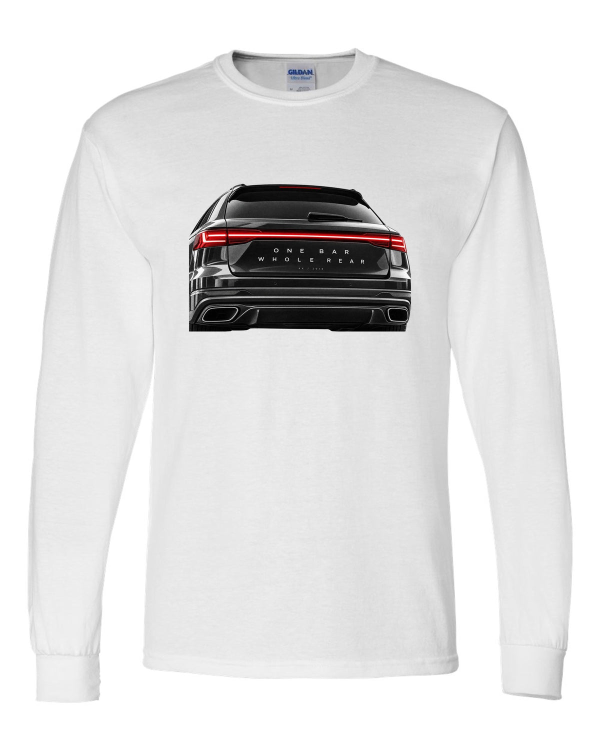 Taillight macro print of the Audi RS6 Avant C8 rear light bar white long sleeve front view with the design