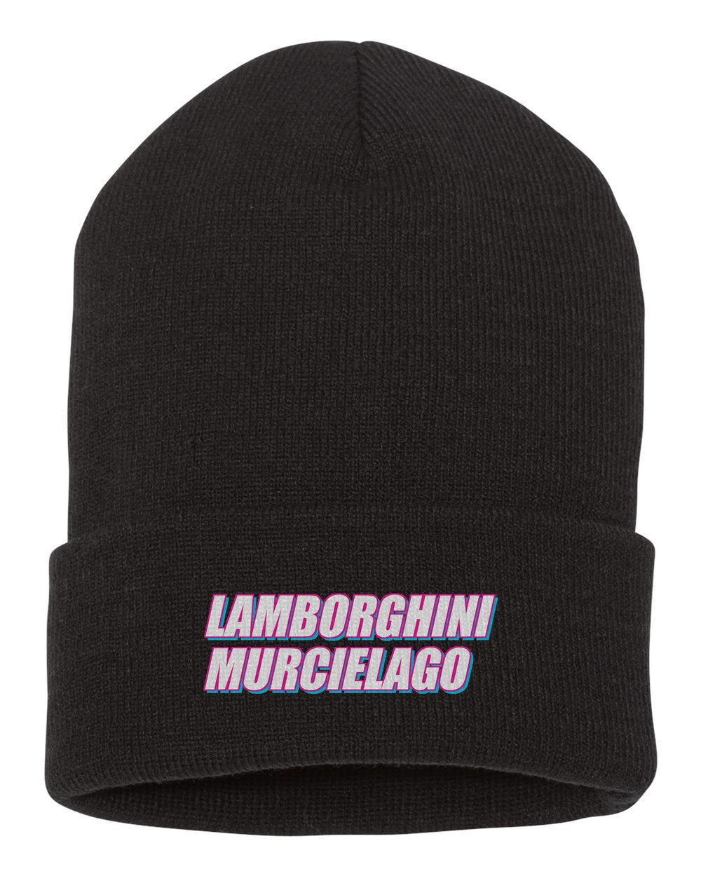 Lamborghini Murcielago black beanie front view with car name