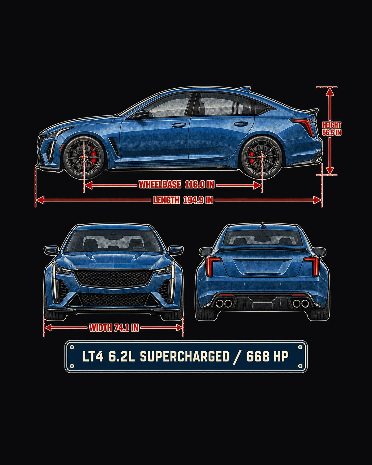 Cadillac CT5-V Blackwing Dimension Blueprint Shirt, 2022-25 design only