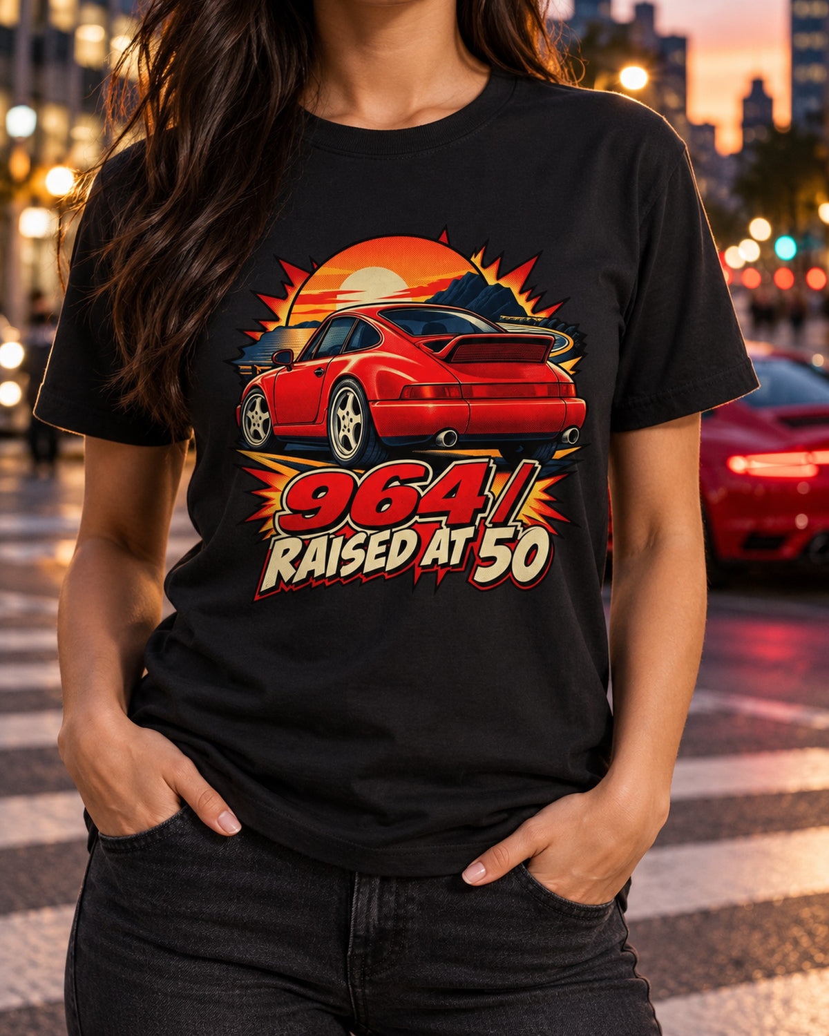 Porsche 911 Carrera 964 Spoiler Up Comic Ink Shirt T-Shirt Black worn hero