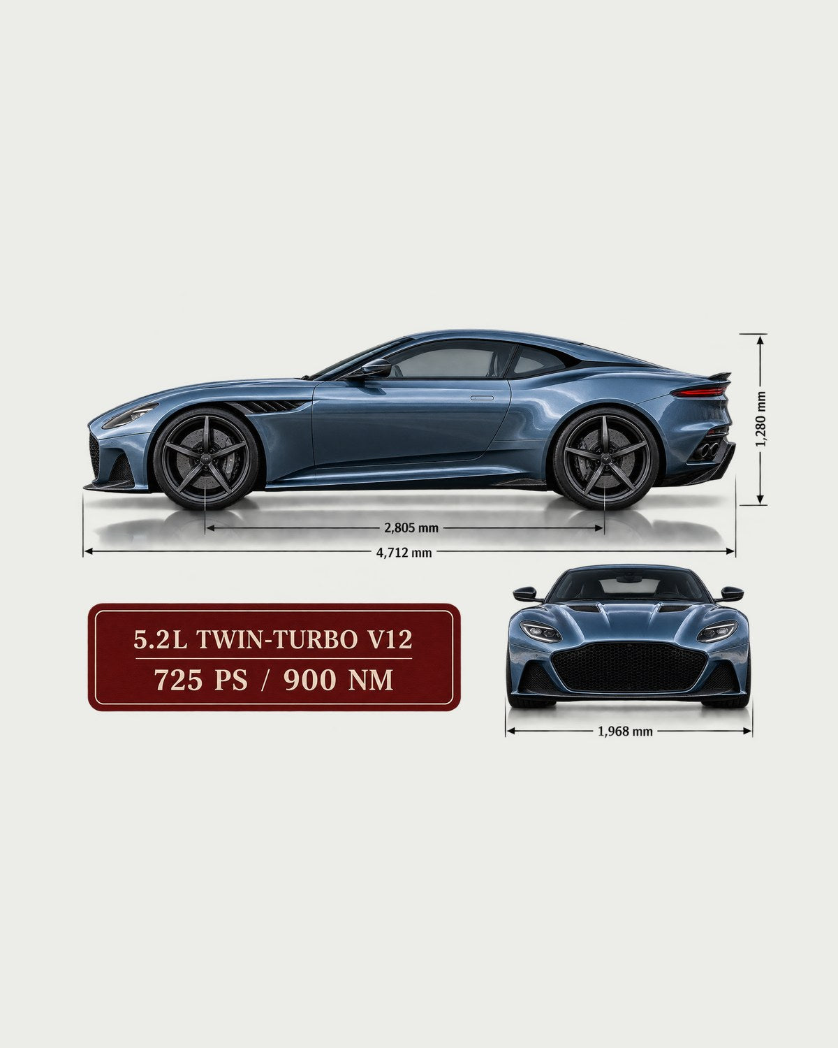 DBS Superleggera Spec Sheet Shirt, Aston Martin 5.2 Twin-Turbo V12 design only