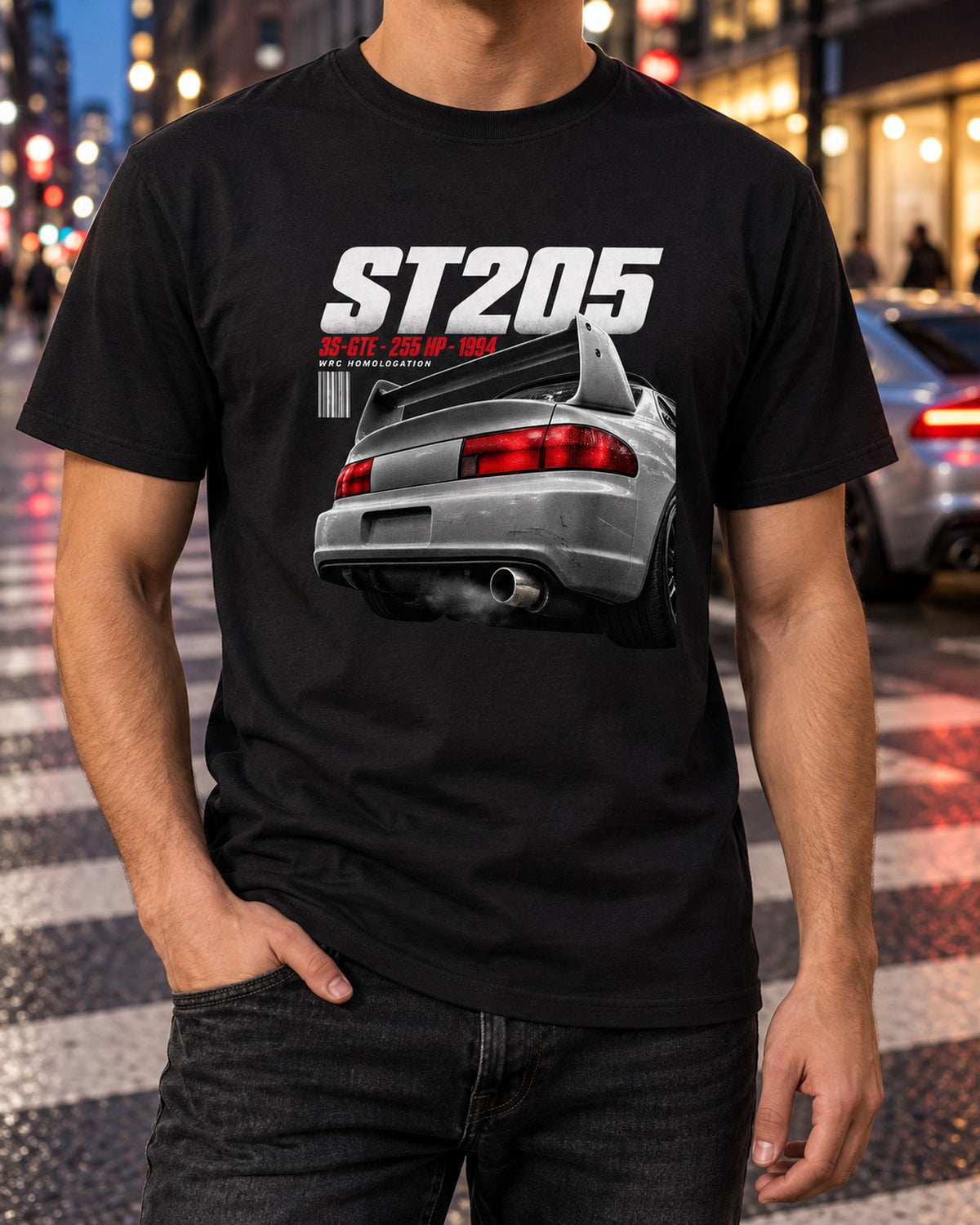 Toyota Celica GT-Four ST205 Wing Macro Shirt, 3S-GTE T-Shirt Black worn hero