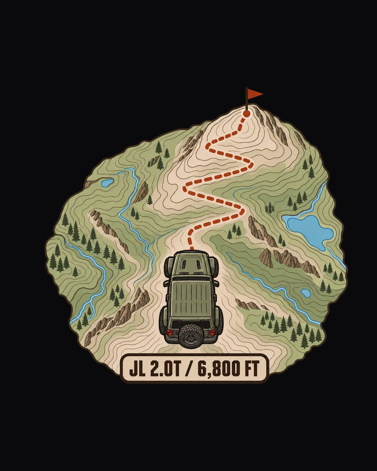 JL Wrangler 2.0T Switchback Contour Map Shirt, 6,800 Ft design only