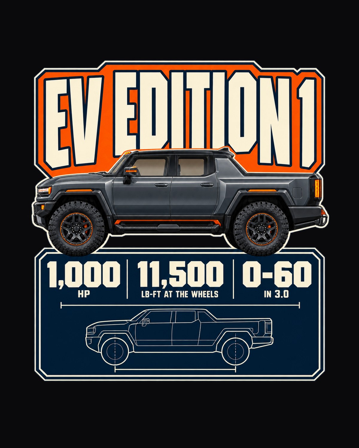 GMC Hummer EV Edition 1 Spec Poster Tee, 1,000 HP Truck Gift design only