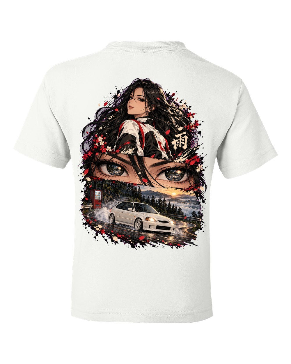 Honda Civic Type R EK9 Anime Girl Kids Tee White back