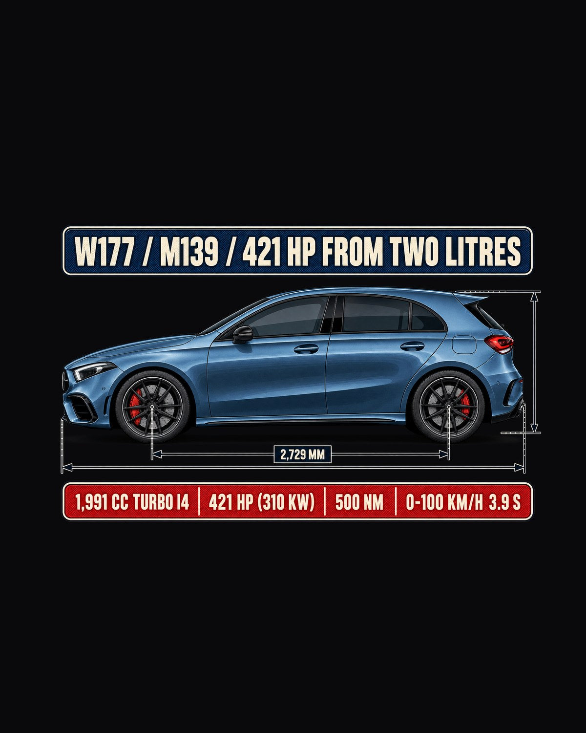 Mercedes-AMG A45 S W177 Dimension Blueprint Shirt design only