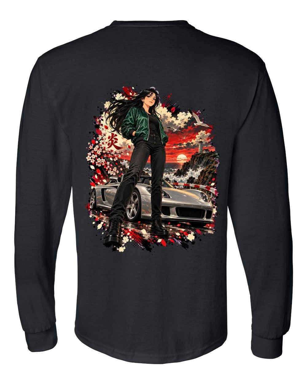 Porsche Carrera GT Anime Girl Long Sleeve Black back