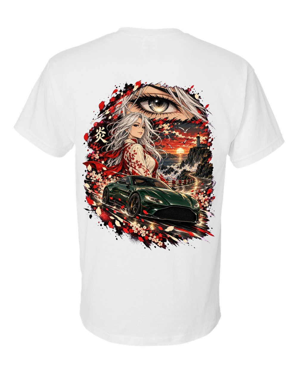 Aston Martin Vantage Anime Girl T-Shirt White back
