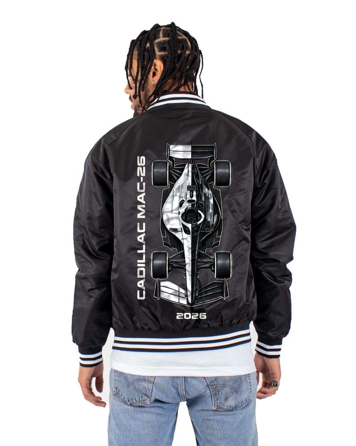 Cadillac MAC-26 F1 2026 Bilateral Plan Shirt, Formula 1 Fan Tee Bomber Jacket Black back
