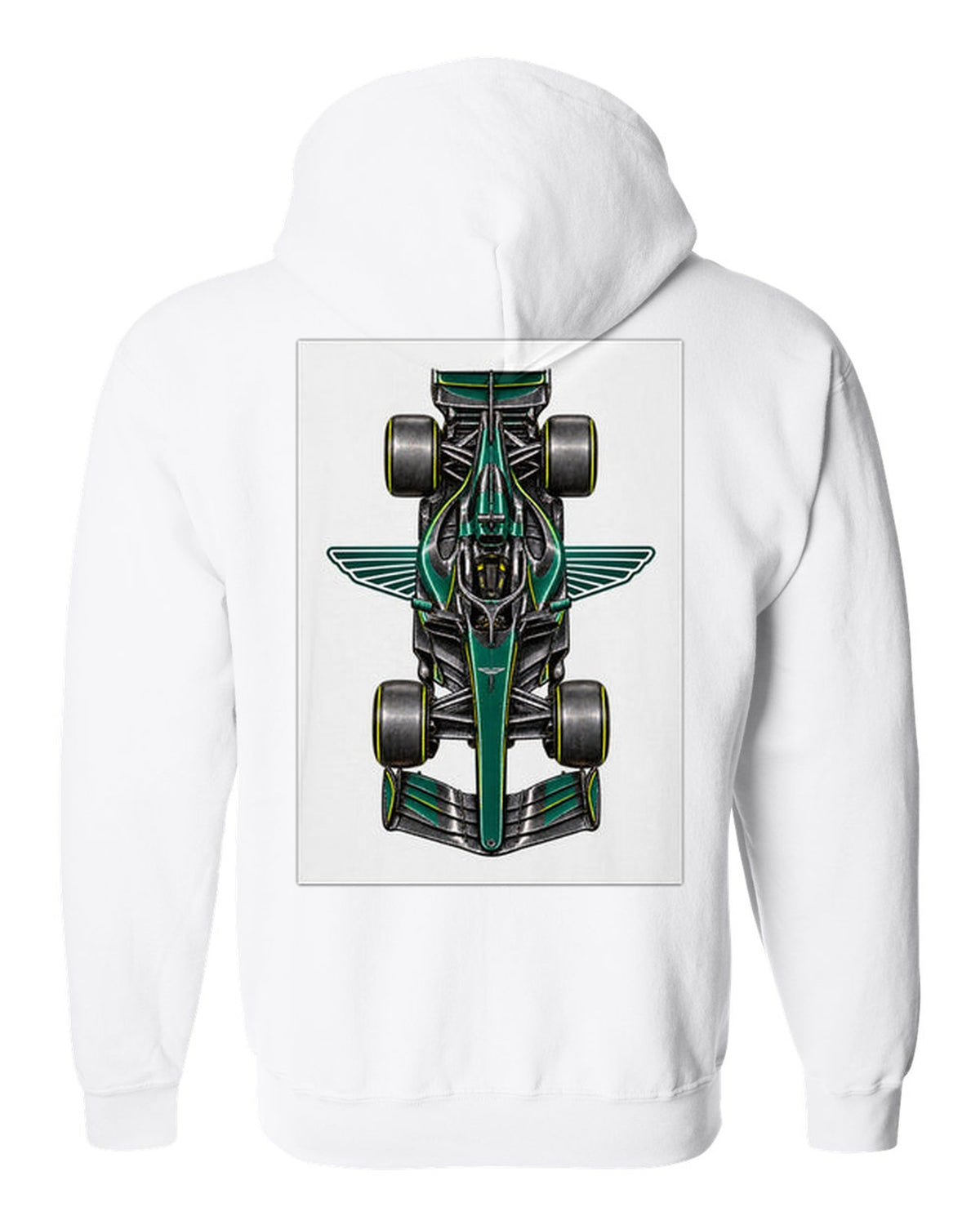 Aston Martin AMR26 Formula 1 overhead poster artwork white zip hoodie back view with the design