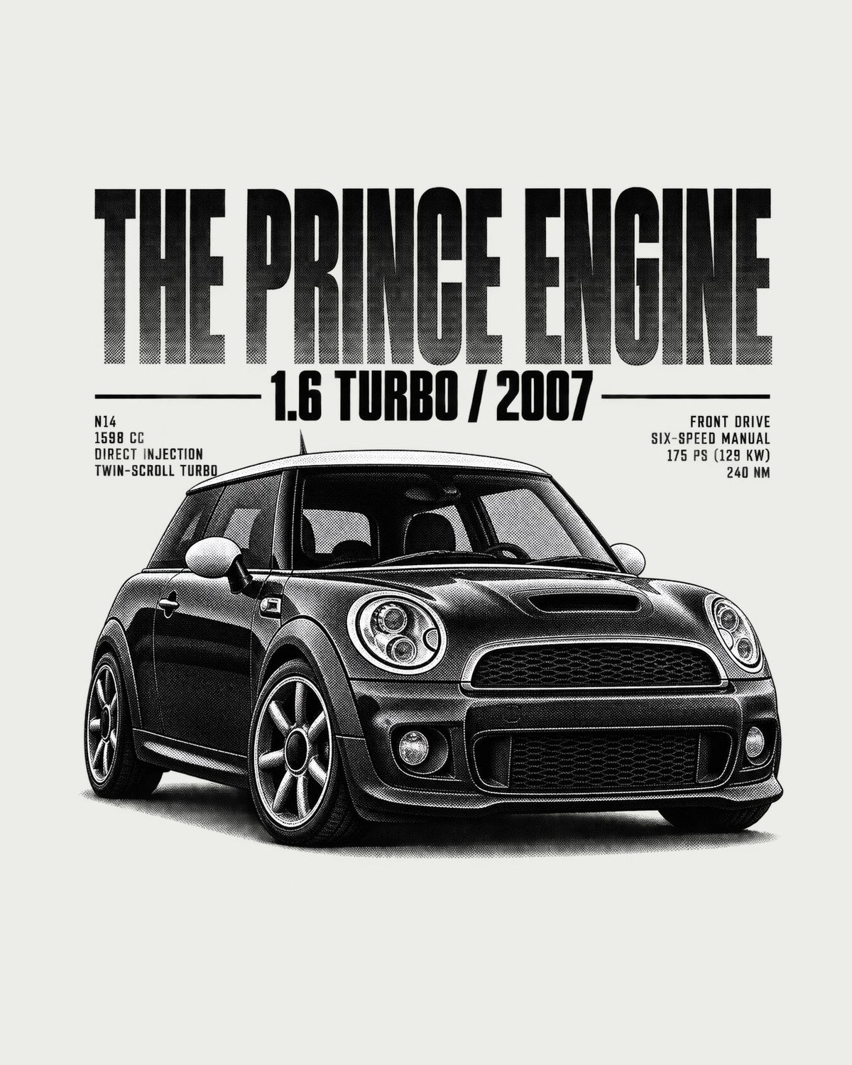 R56 Mini Cooper S Prince Engine Halftone print Tee design only
