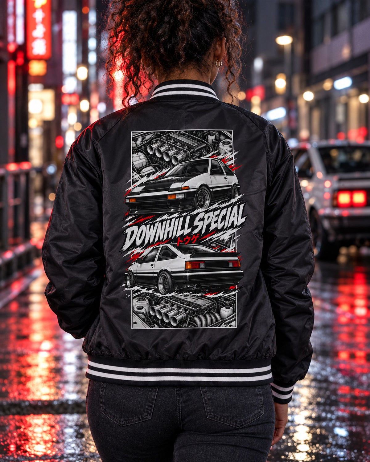 Toyota Ae86 Torn Poster Full-Back Graphic Tee Bomber Jacket Black worn hero