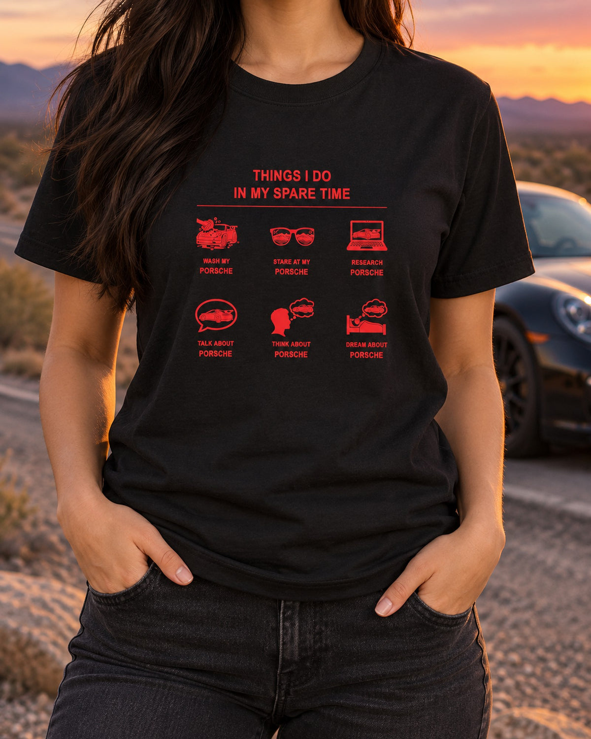 Porsche Things I Do Shirt, Hoodie & More T-Shirt Black worn hero