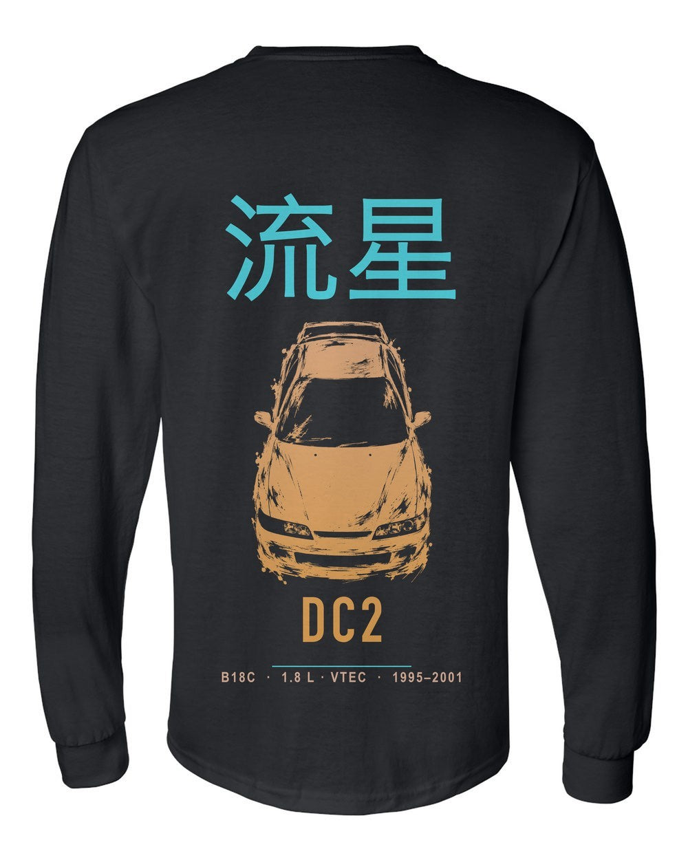 DC2 full-back artwork black long sleeve back view with the design