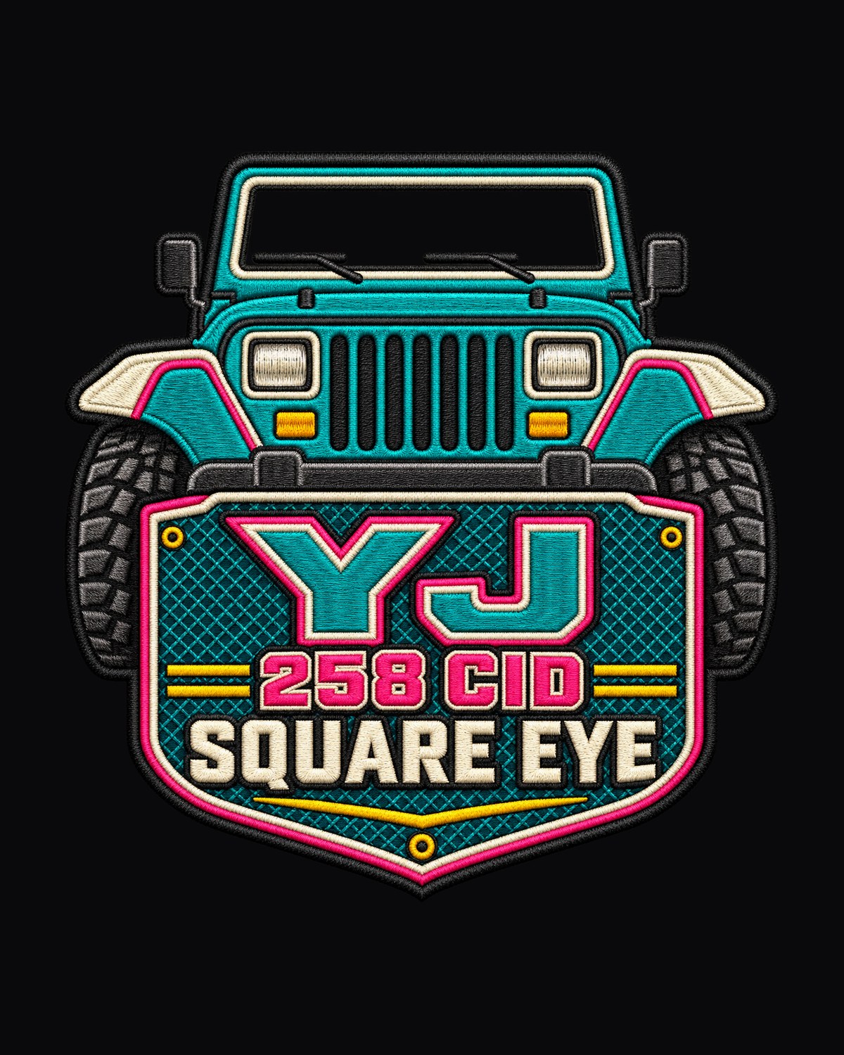 Jeep Wrangler YJ Square Eye Varsity Crest Tee, 258 CID Gift design only