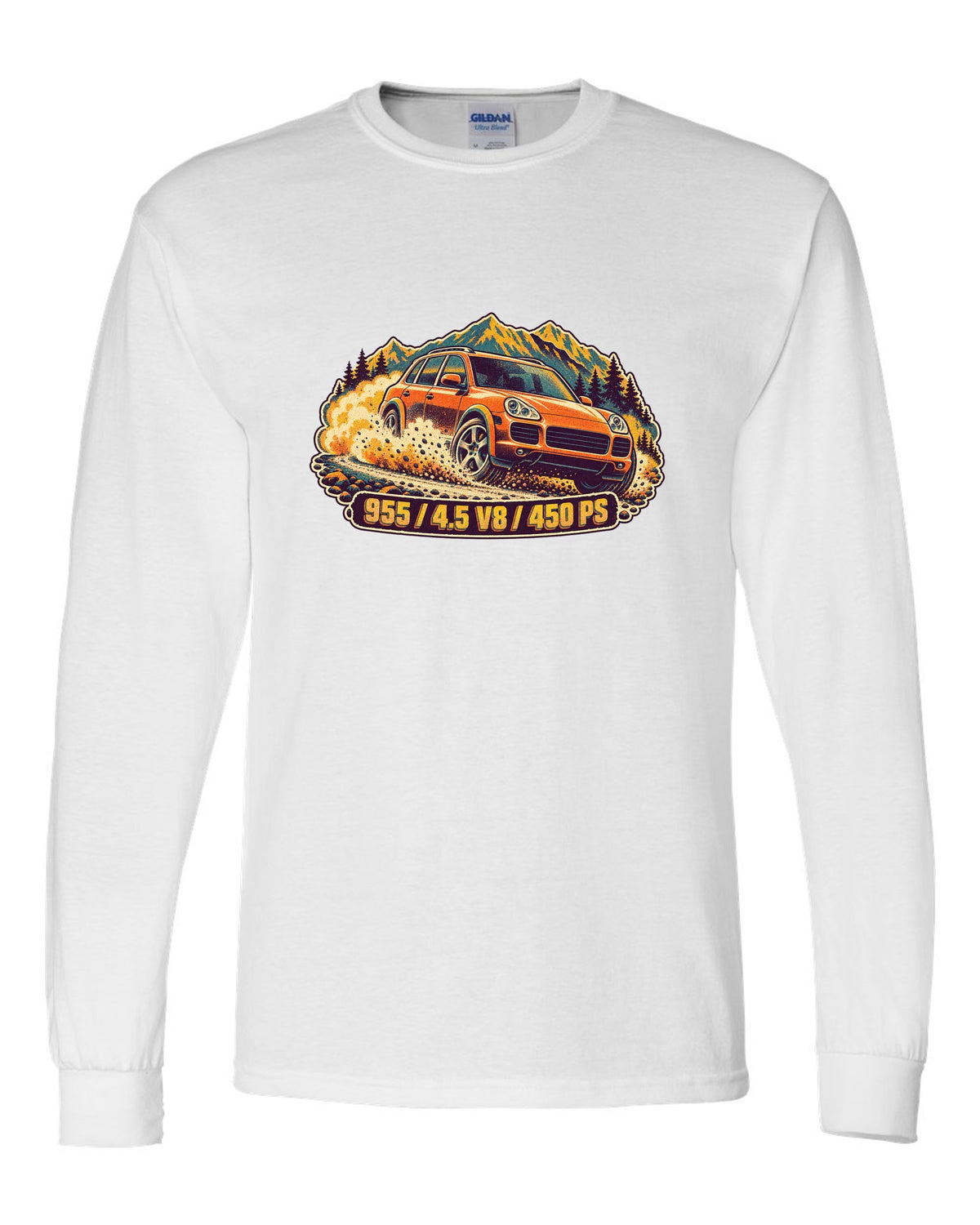 Retro manga halftone print of a Porsche Boxster Spyder 981 taillight with the text 981, 3.8 and 375 PS white long sleeve front view with the design