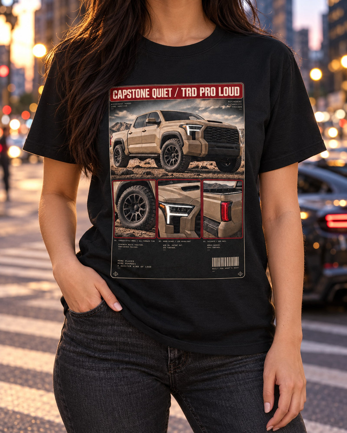 Toyota Tundra TRD Pro Capstone-Era CrewMax Dossier Panels Tee T-Shirt Black worn hero
