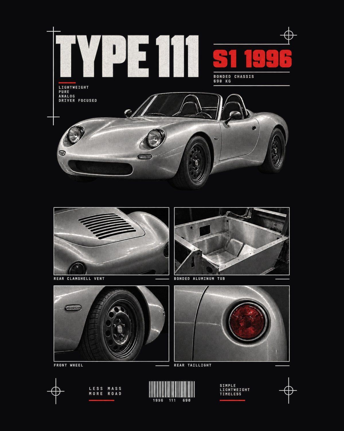 Lotus Elise S1 Type 111 Dossier Panels print Tee design only