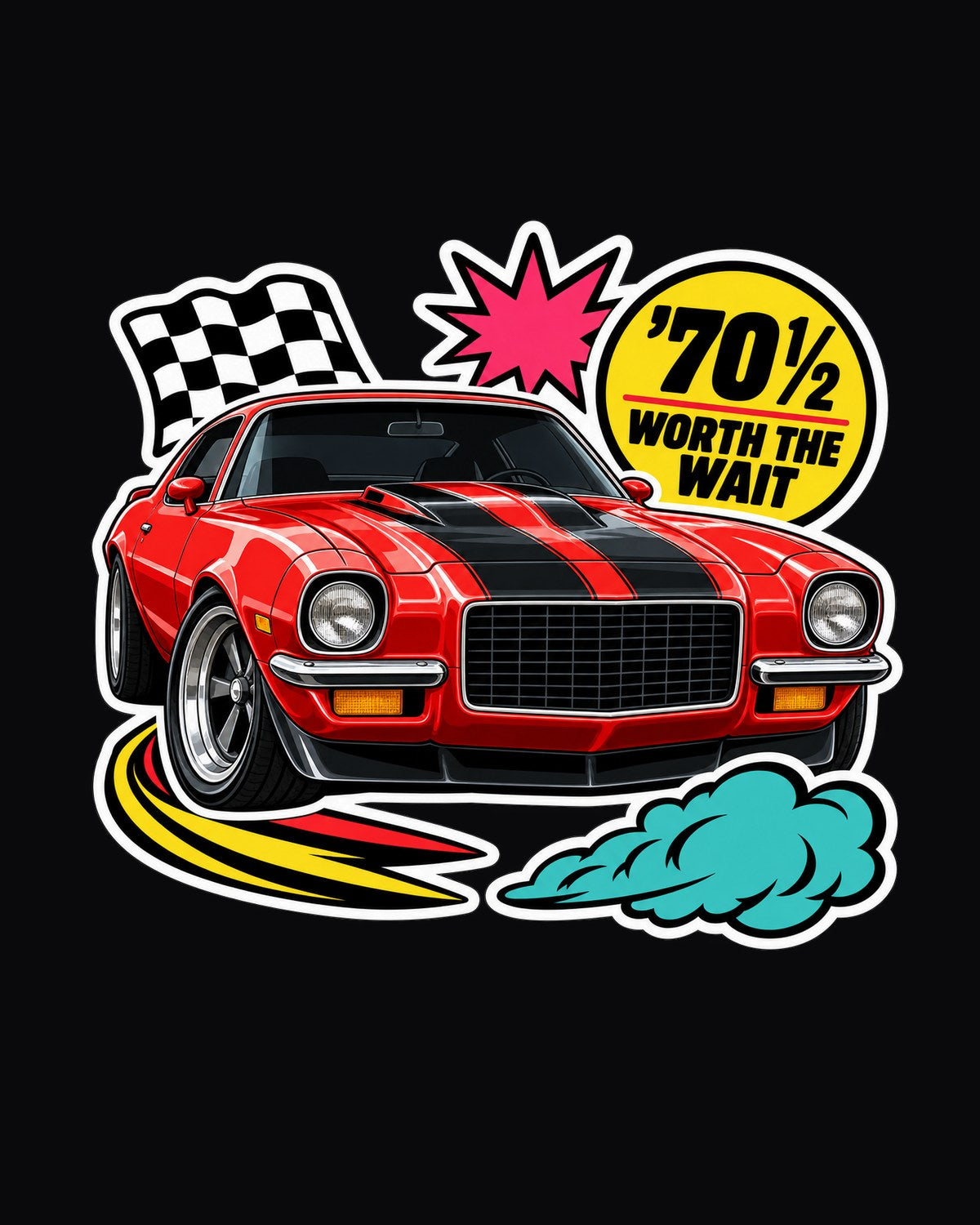 Chevrolet Camaro Z28 1970½ Sticker Bomb Shirt, Worth the Wait design only