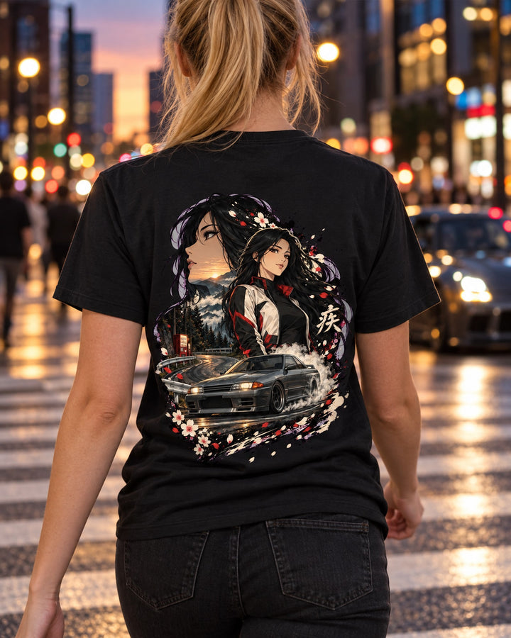 Nissan Skyline GT-R R32 Anime Girl Shirt, Hoodie & More T-Shirt Black worn hero