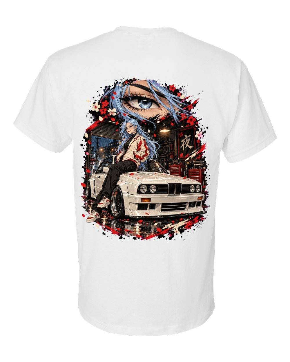 BMW M3 E30 Anime Girl T-Shirt White back