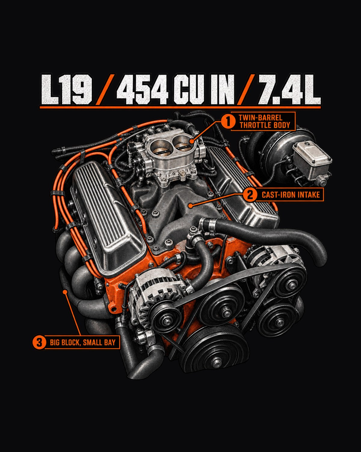 Chevy 454 SS L19 Engine Callout Tee, 7.4L Big-Block design only