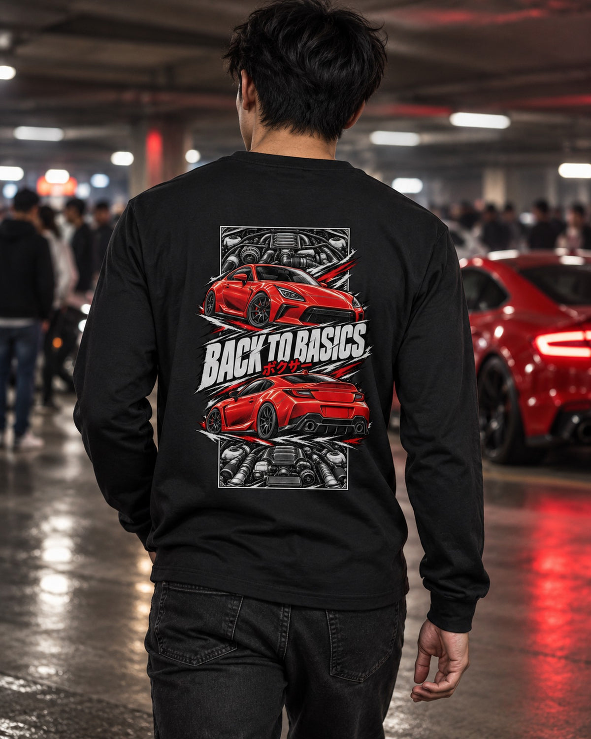 Toyota Gr86 Torn Poster Full-Back Graphic Tee Long Sleeve Black worn hero