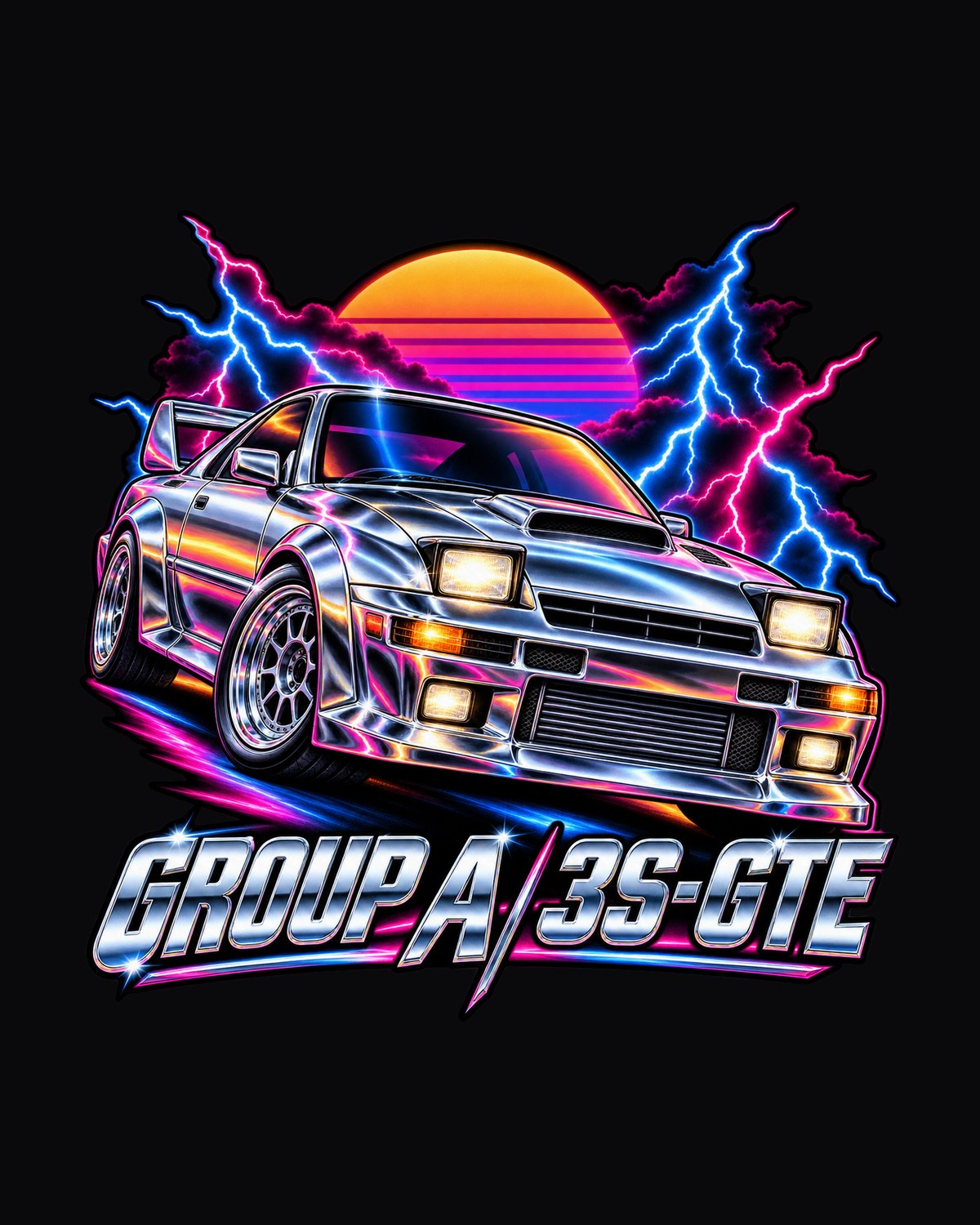 Celica GT-Four ST185 80s Airbrush Chrome Tee, Group A 3S-GTE design only