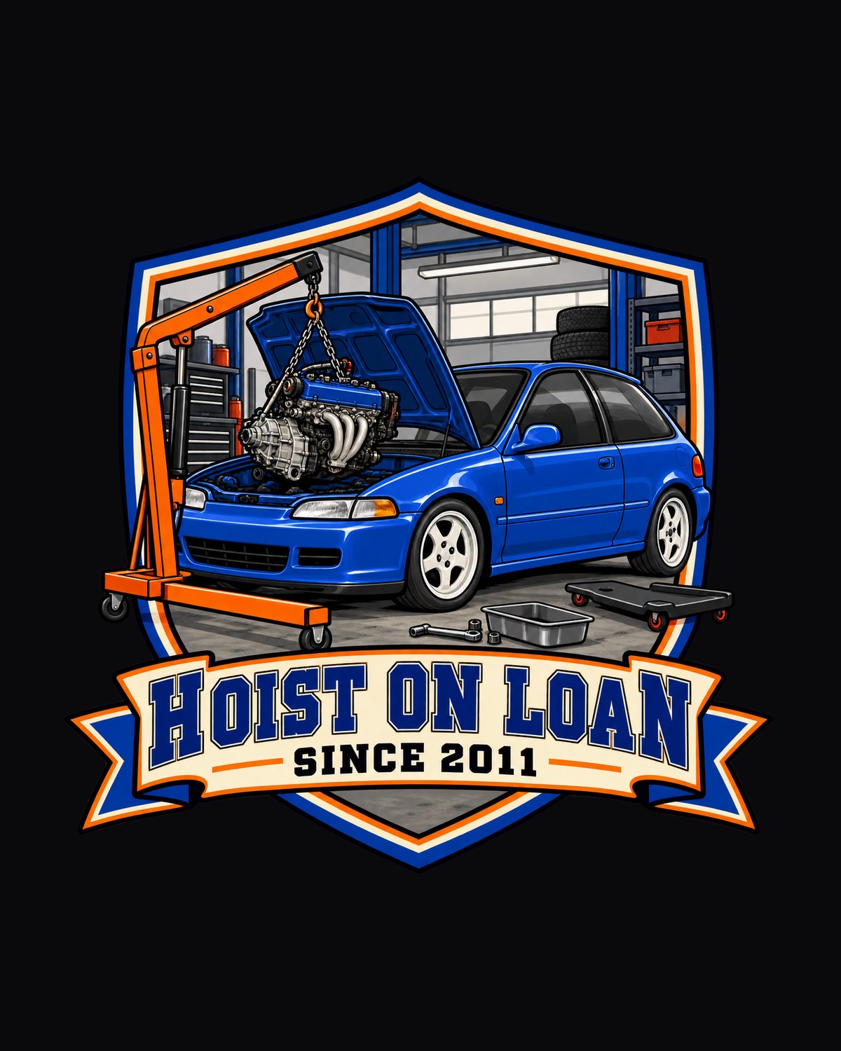 Honda Civic EG6 Embroidery Patch Style Tee, Hoist on Loan design only