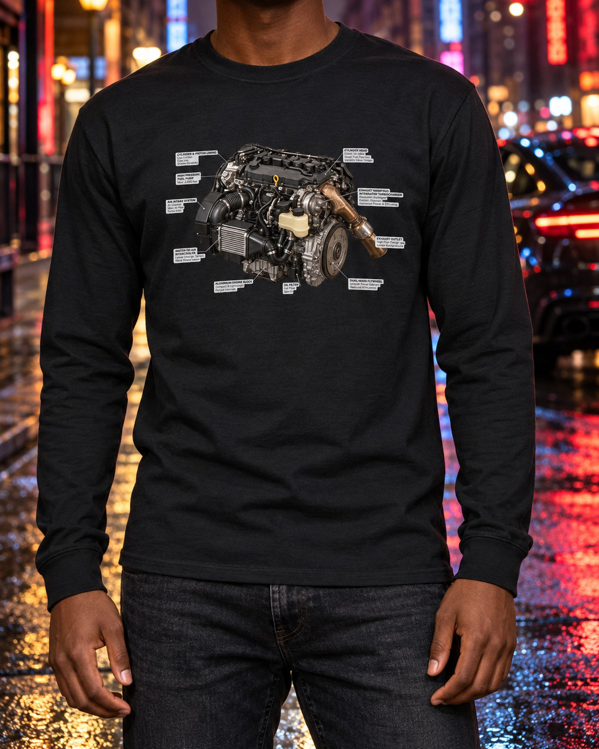 Land Cruiser 250 J250 US-Spec Blueprint Tee, Wheelbase Print Long Sleeve Black worn hero