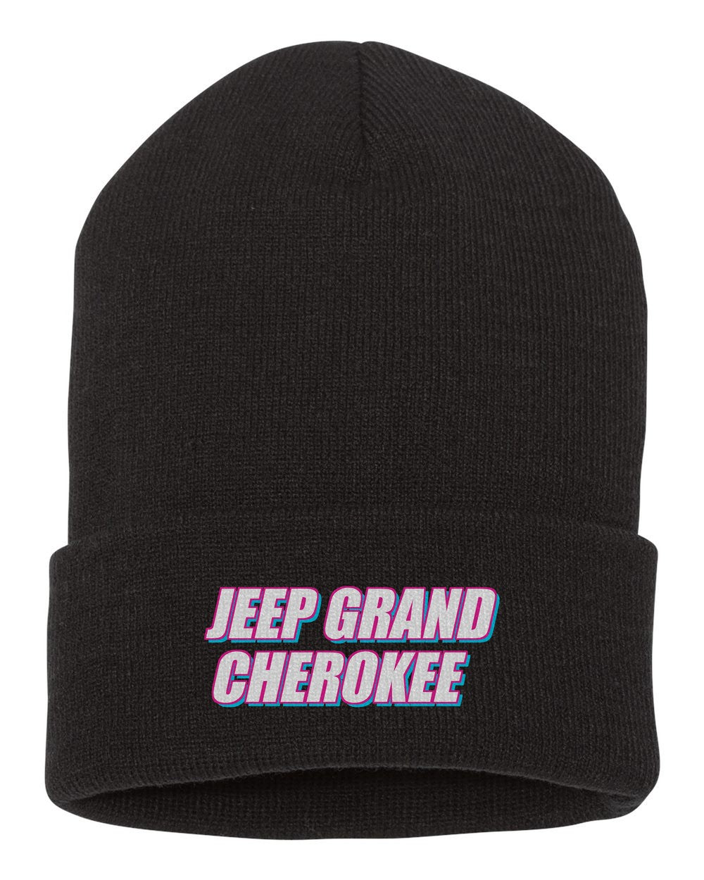 Jeep Grand Cherokee black beanie front view with car name