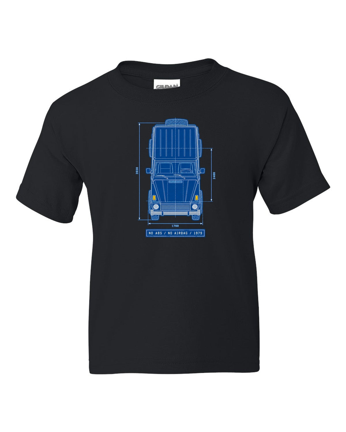 Neon synthwave taillights graphic of a Mercedes G63 W464 with exhaust exits text, print black kids tee front view with the design
