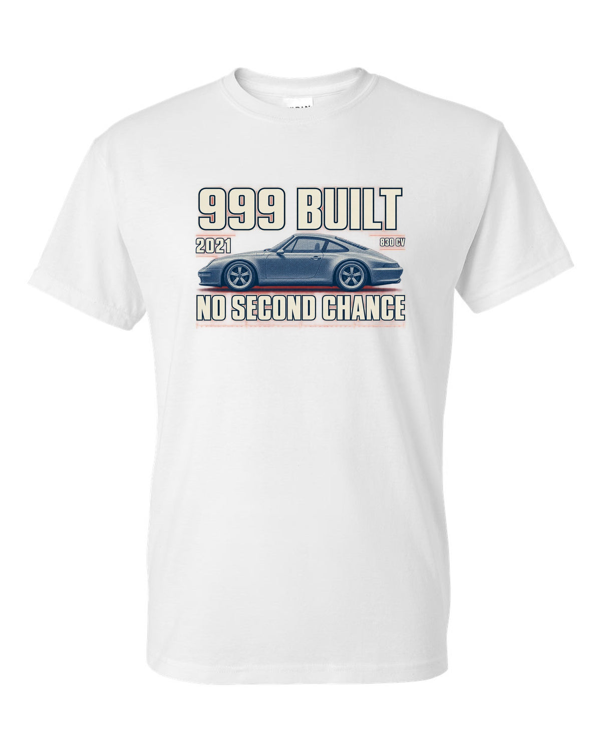 Ferrari 812 Competizione halftone print with 999 built, 2021 text white t-shirt front view with the design
