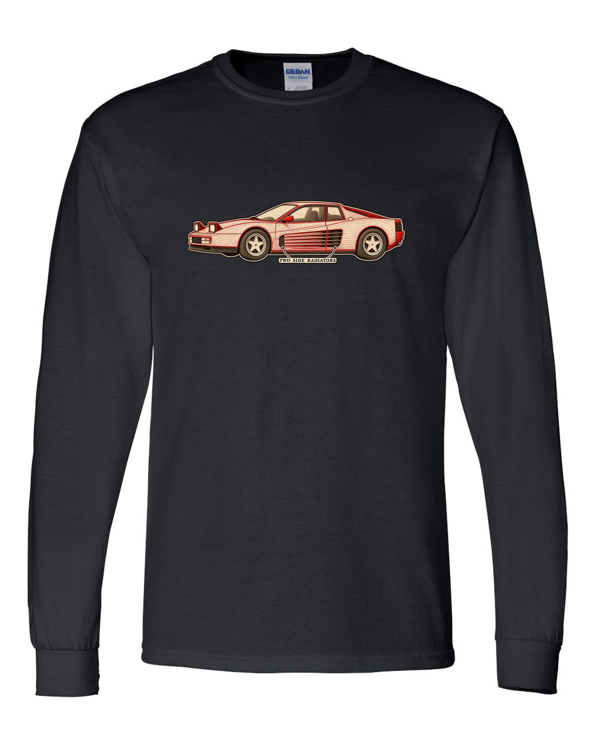 Ferrari Testarossa F110 Side Strake Contour Map black long sleeve front view with the design