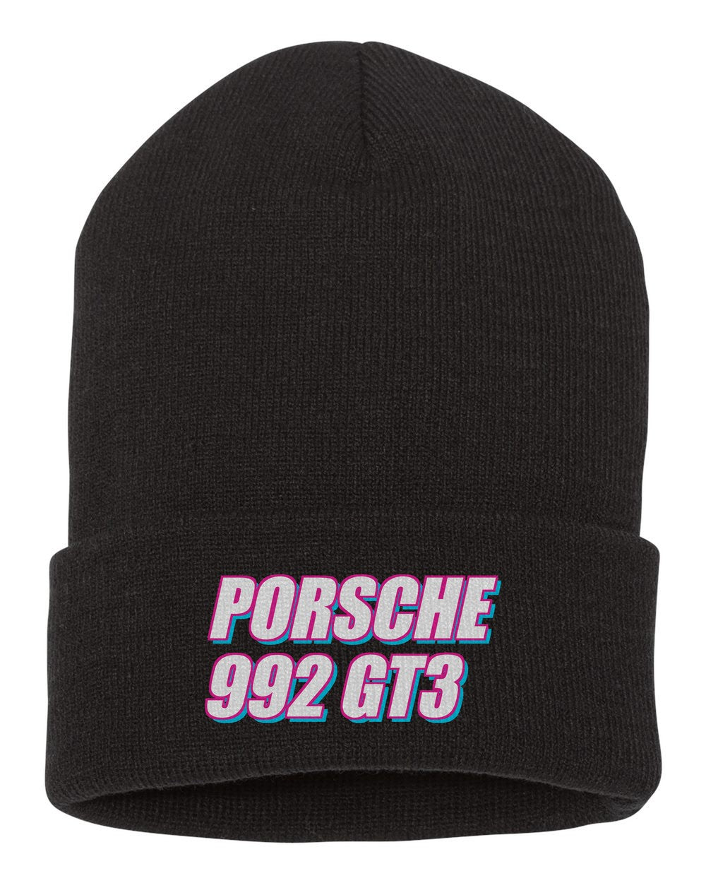 Porsche 992 Gt3 black beanie front view with car name