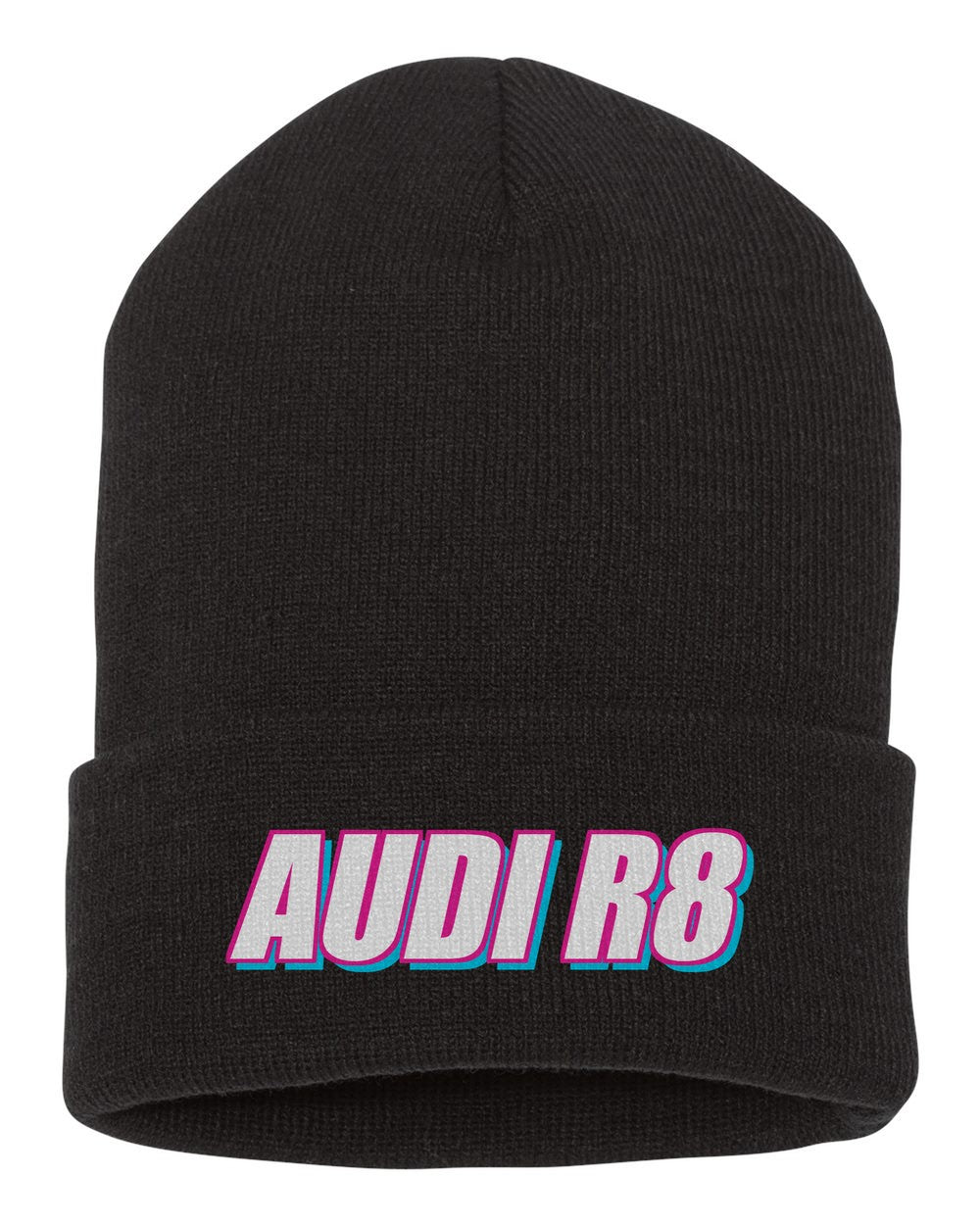 Audi R8 black beanie front view with car name