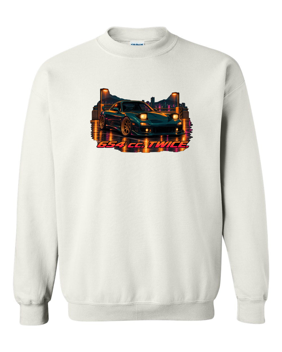 16-bit pixel art Mazda MX-5 NB roadster driving an open road white crewneck front view with the design