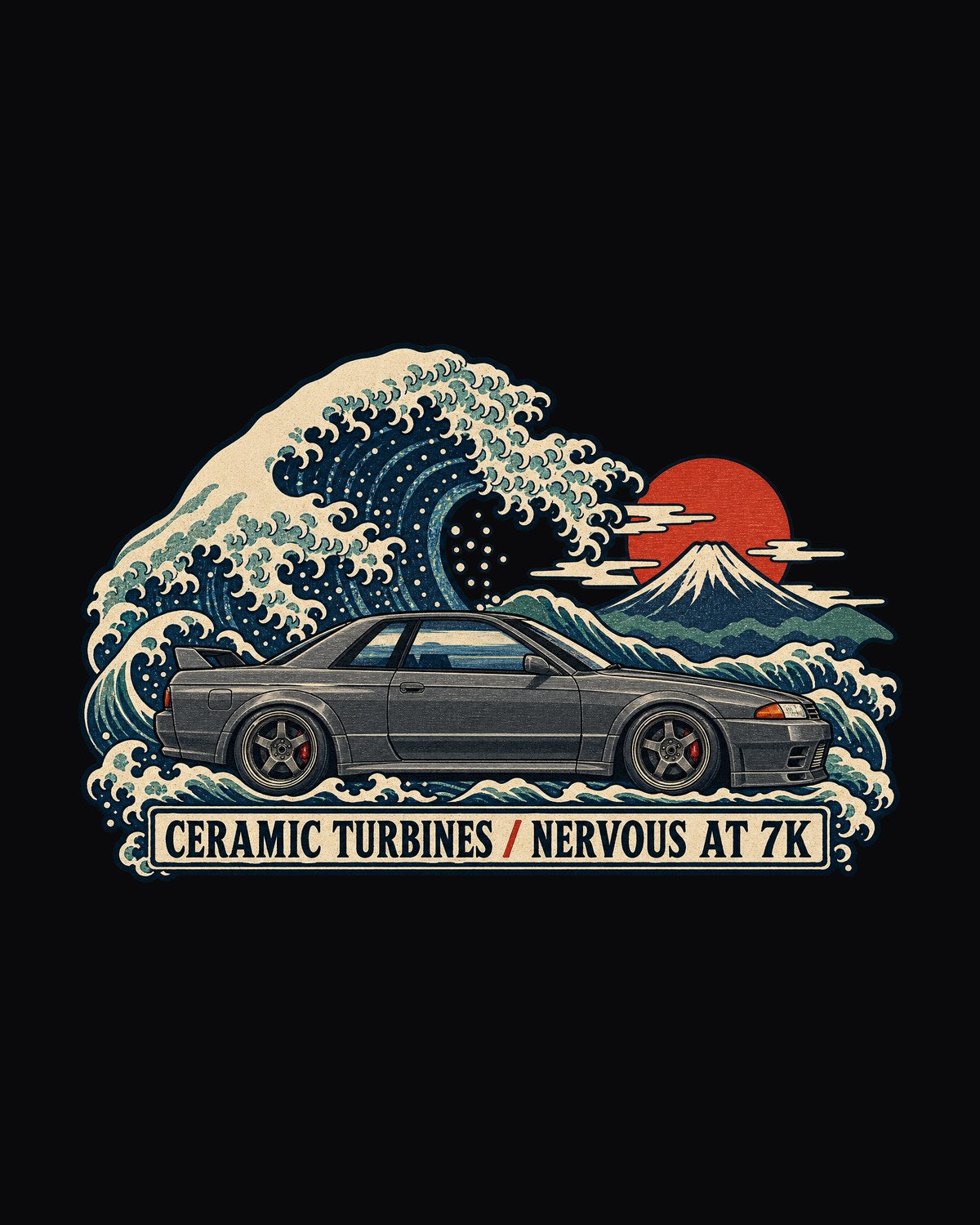 Gun Grey Wave Rising, Skyline GT-R R32 Ukiyo-e Print Shirt design only