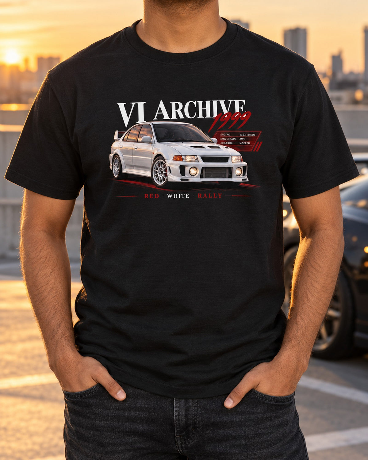 Mitsubishi Lancer Evo VI CP9A Red White Rally Archive Shirt T-Shirt Black worn hero