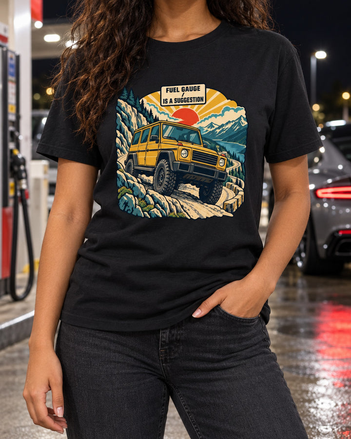 Mercedes G-Class W463 Fuel Gauge Retro Showa Catalogue Ad Shirt T-Shirt Black worn hero