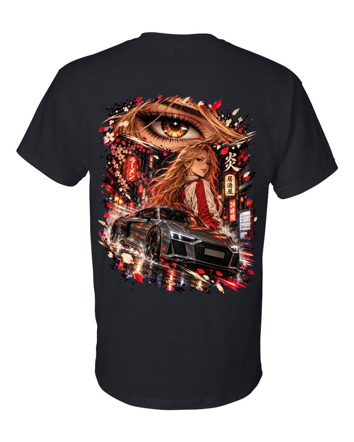Audi R8 V10 Anime Girl T-Shirt Black back