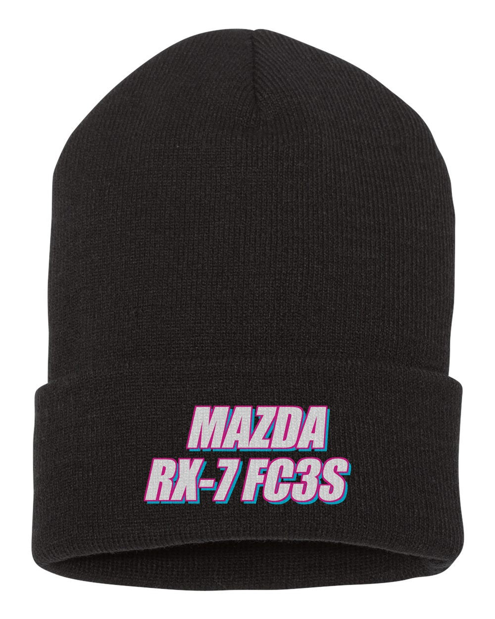 Mazda Rx-7 Fc3S black beanie front view with car name