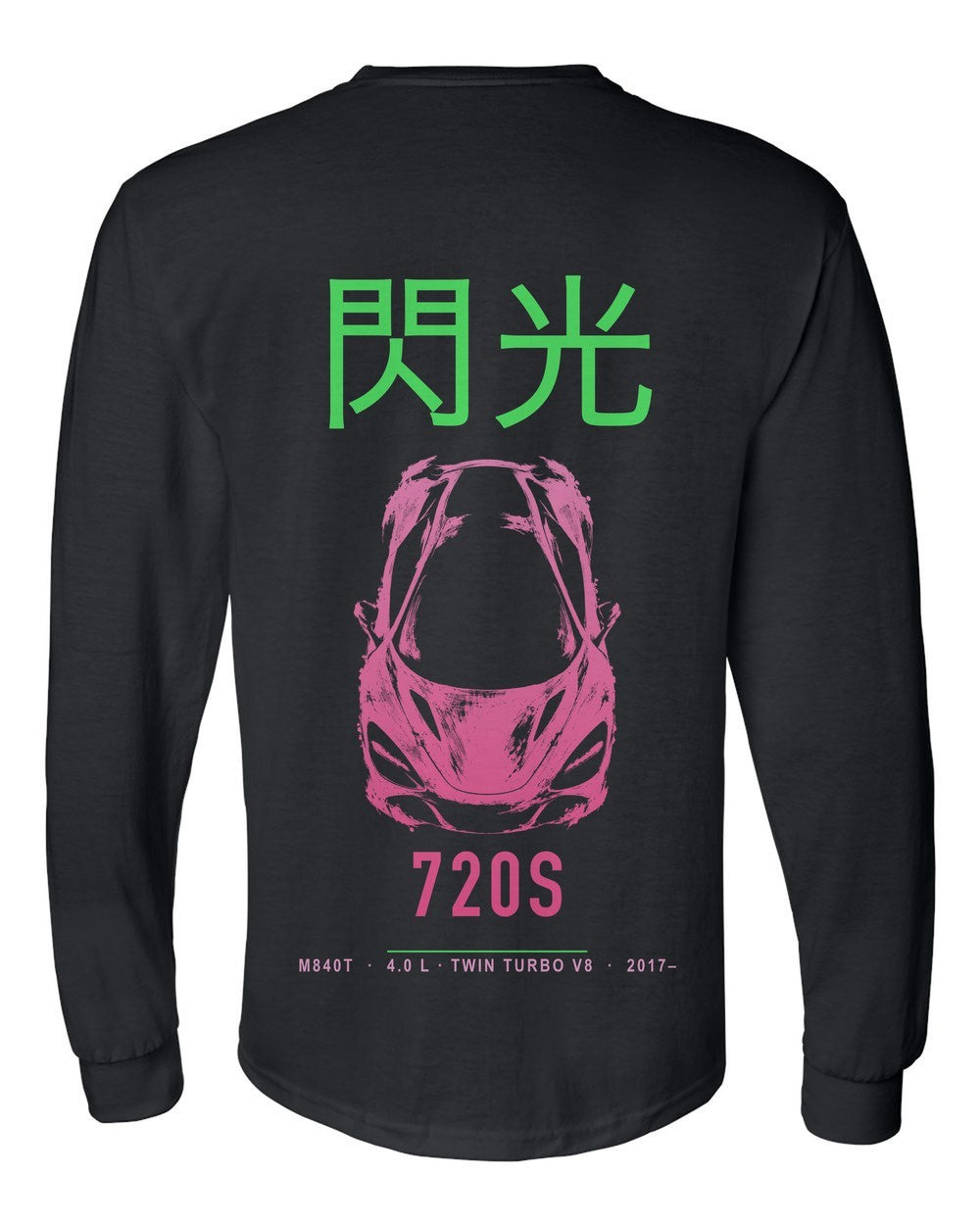 720S full-back artwork black long sleeve back view with the design