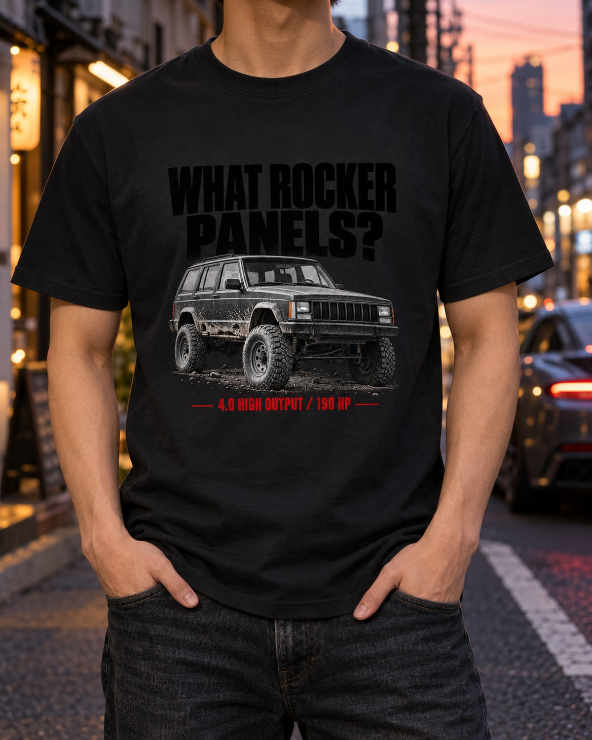 Jeep Cherokee XJ 4.0 High Output Halftone Shirt, 190 HP T-Shirt Black worn hero