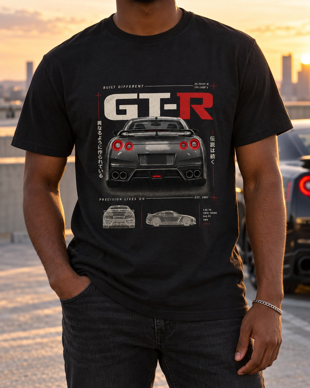 Toyota GR Supra A90 B58 Dimension Blueprint Tee, Car Gift T-Shirt Black worn hero