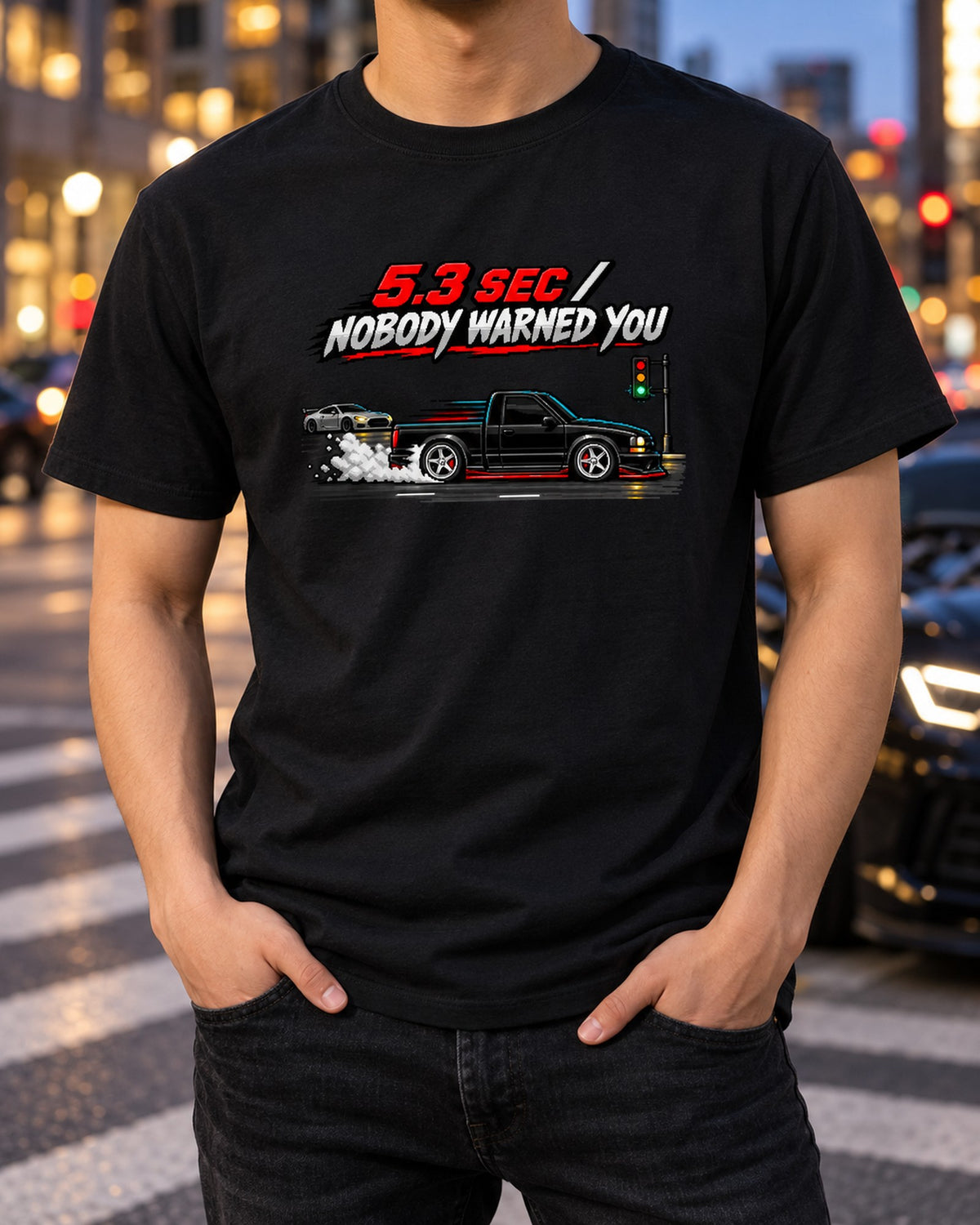 Syclone 16-Bit Pixel Art Shirt, 5.3 Sec Launch Car Guy Gift T-Shirt Black worn hero